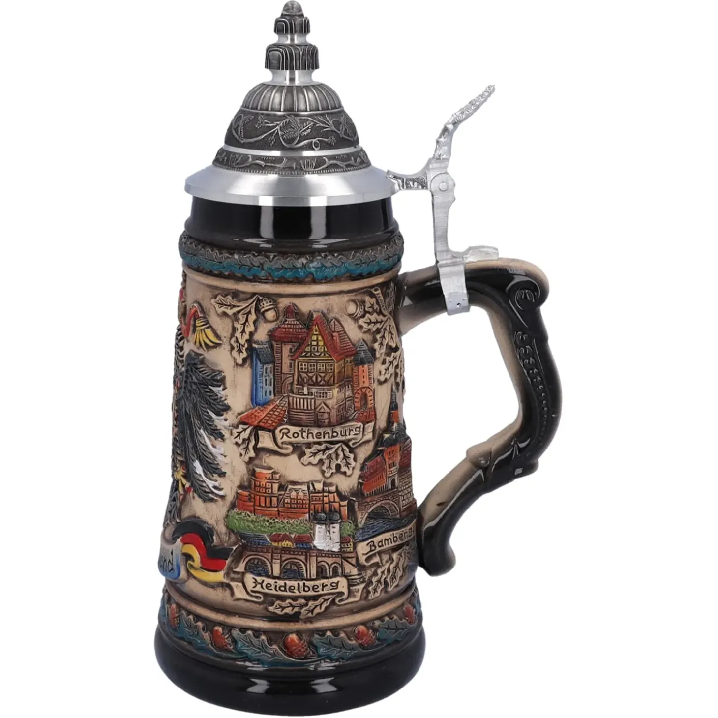 Bierkrug Mit Zinndeckel "Deutschland", Bunt-Natur, 0,5L