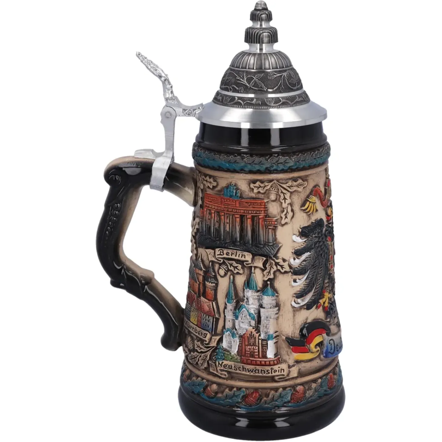 Bierkrug Mit Zinndeckel "Deutschland", Bunt-Natur, 0,5L