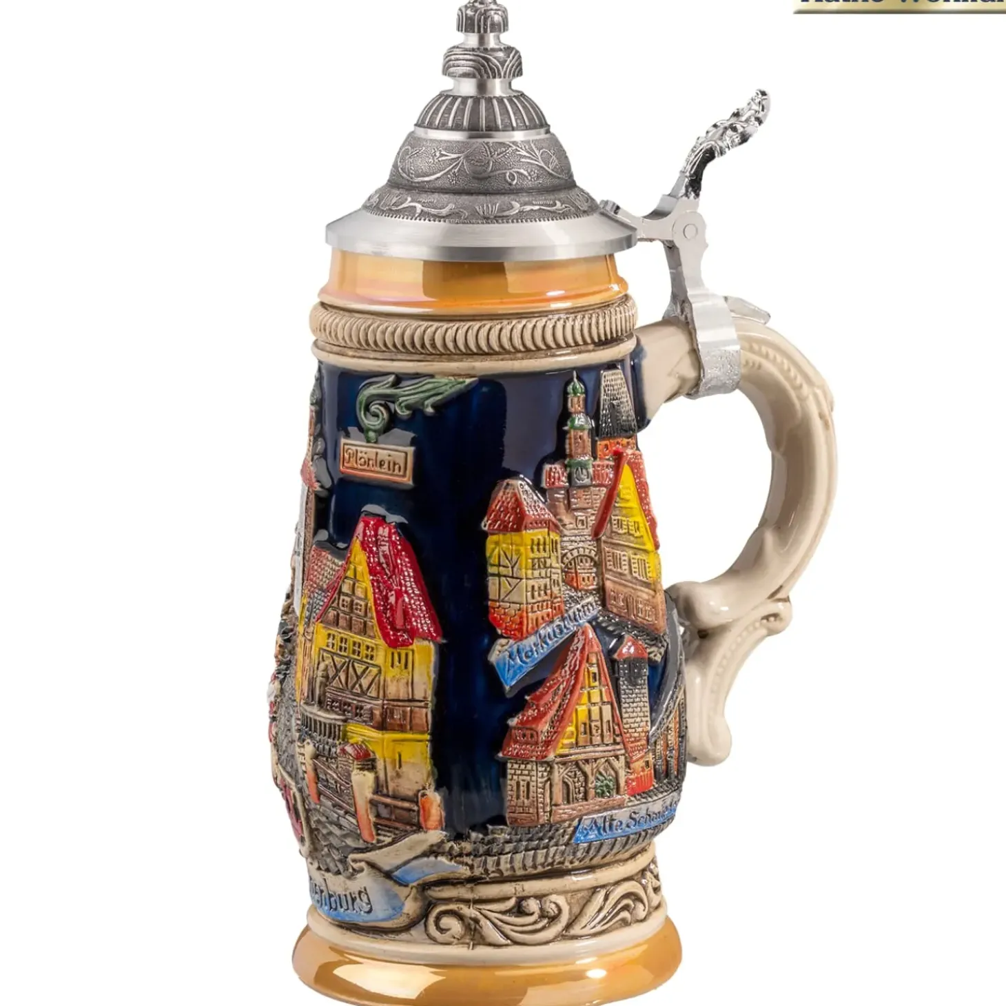 Bierkrug Mit Zinndeckel "Rothenburg", Schwarz, 0,25L