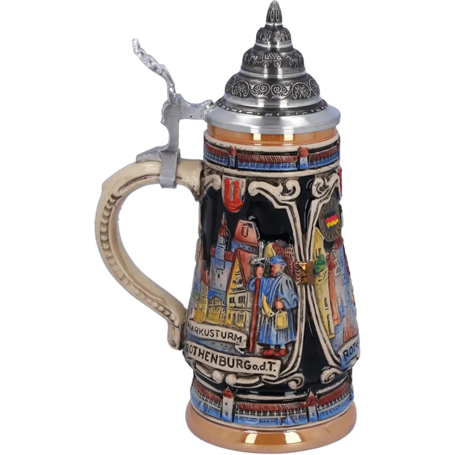 Bierkrug Mit Zinndeckel "Rothenburg Mit Ritter", 0,25 L