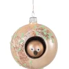 Glaskugel Beige Mit Vogel, 8 Cm