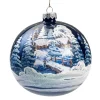 Glaskugel Blau Kirche Im Winter, 12 Cm