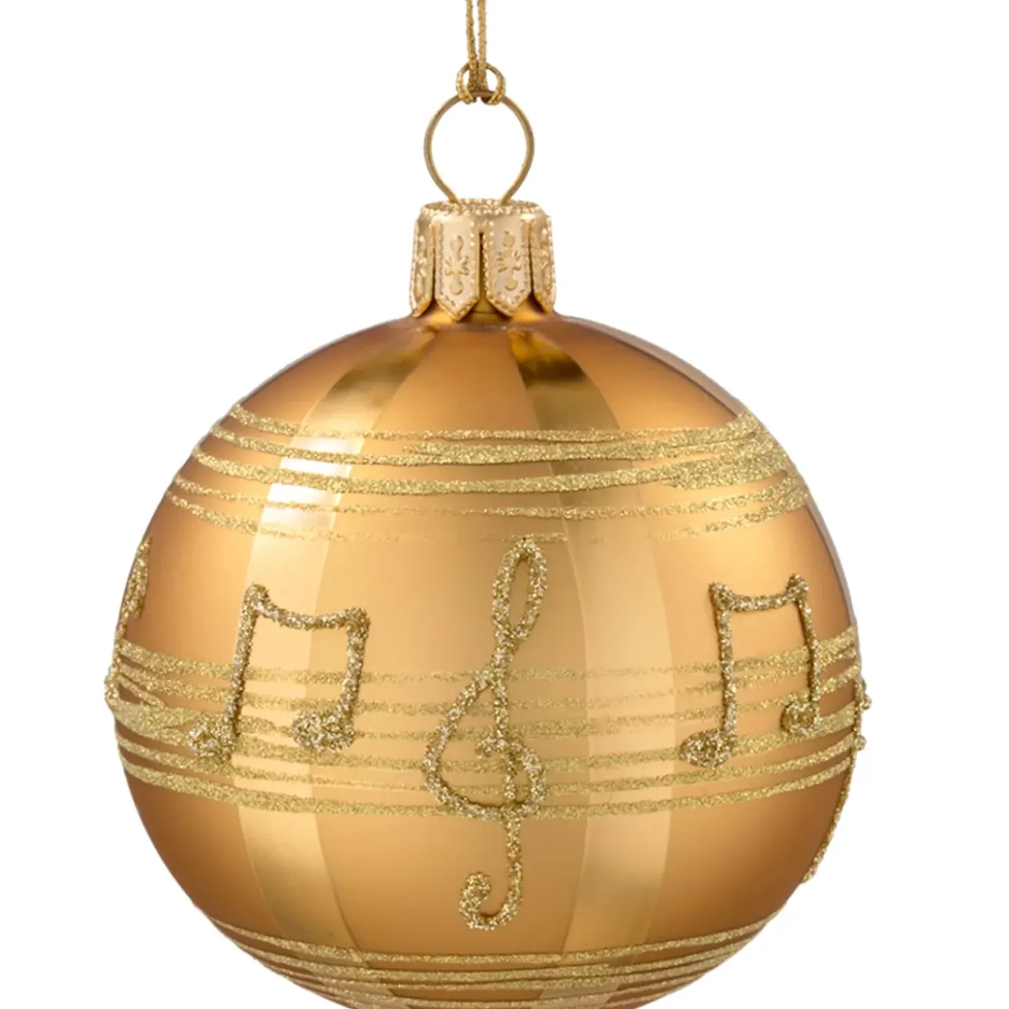 Glaskugel Gold Mit Noten, 8 Cm