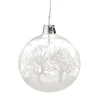 Glaskugel Klar Mit Weisen Baumen, 7 Cm
