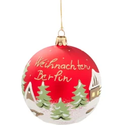 Glaskugel Rot "Weihnachten Berlin", 10 Cm