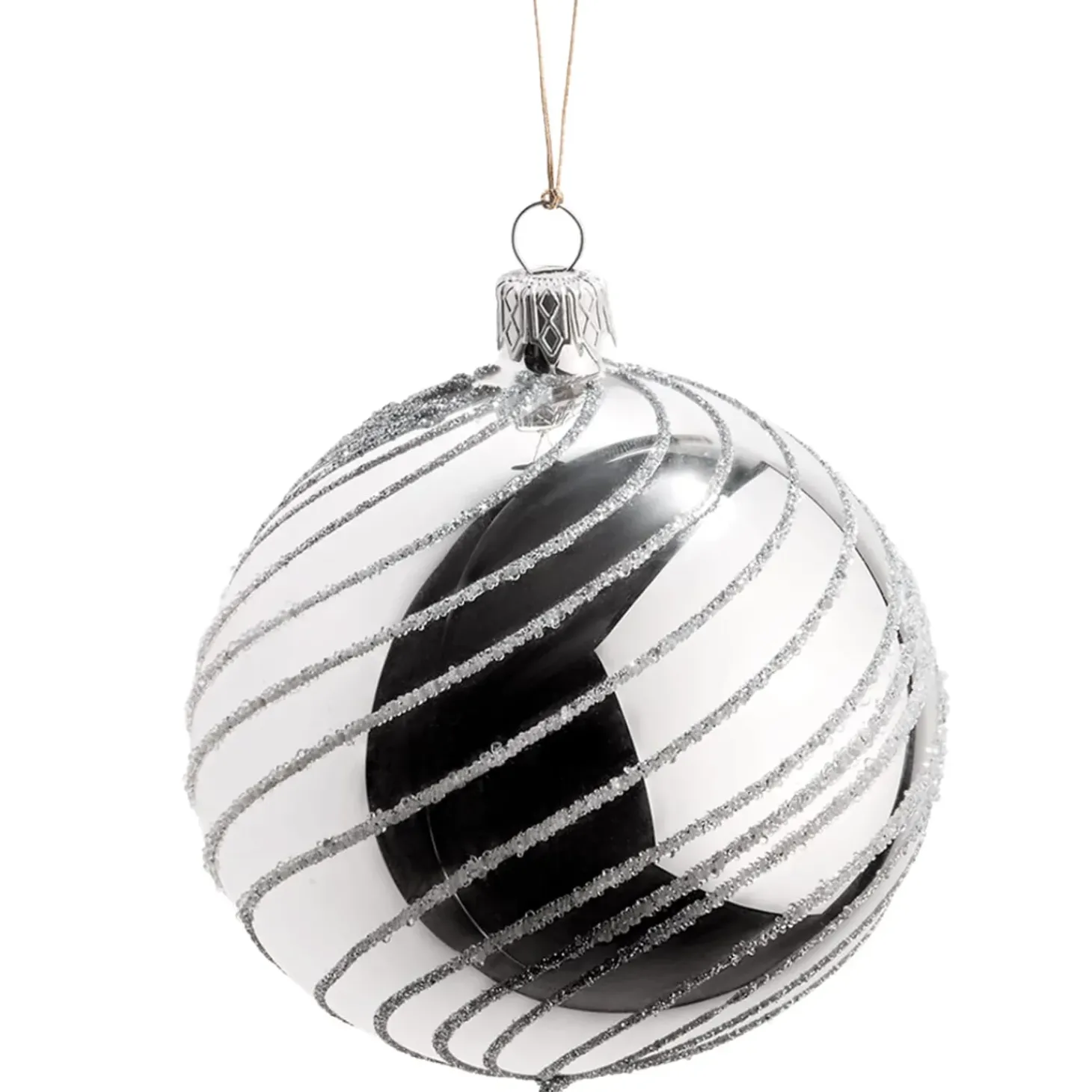 Glaskugel Silber Mit Silber Spiraldekor, 8 Cm