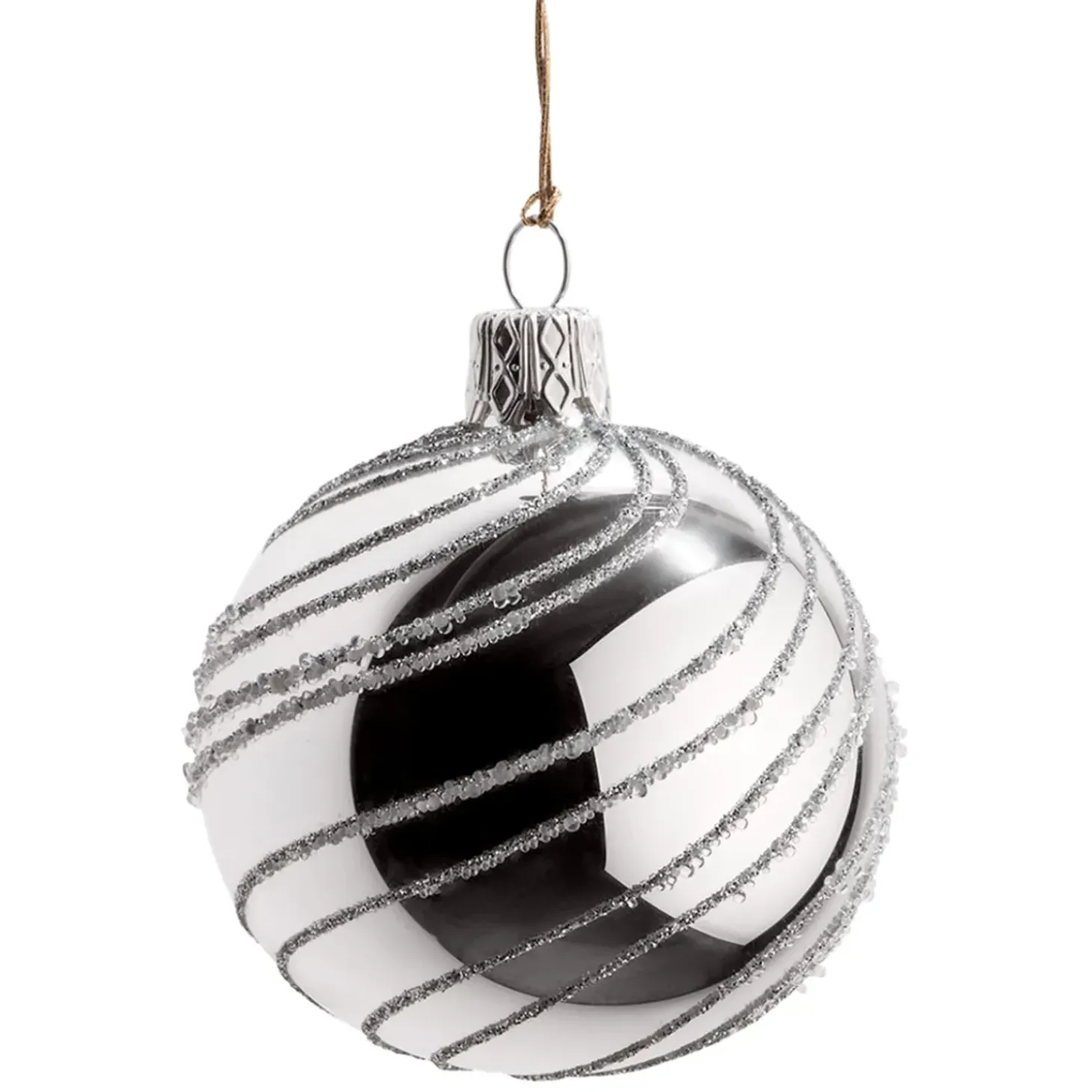 Glaskugel Silber Mit Silber Spiraldekor, 6 Cm
