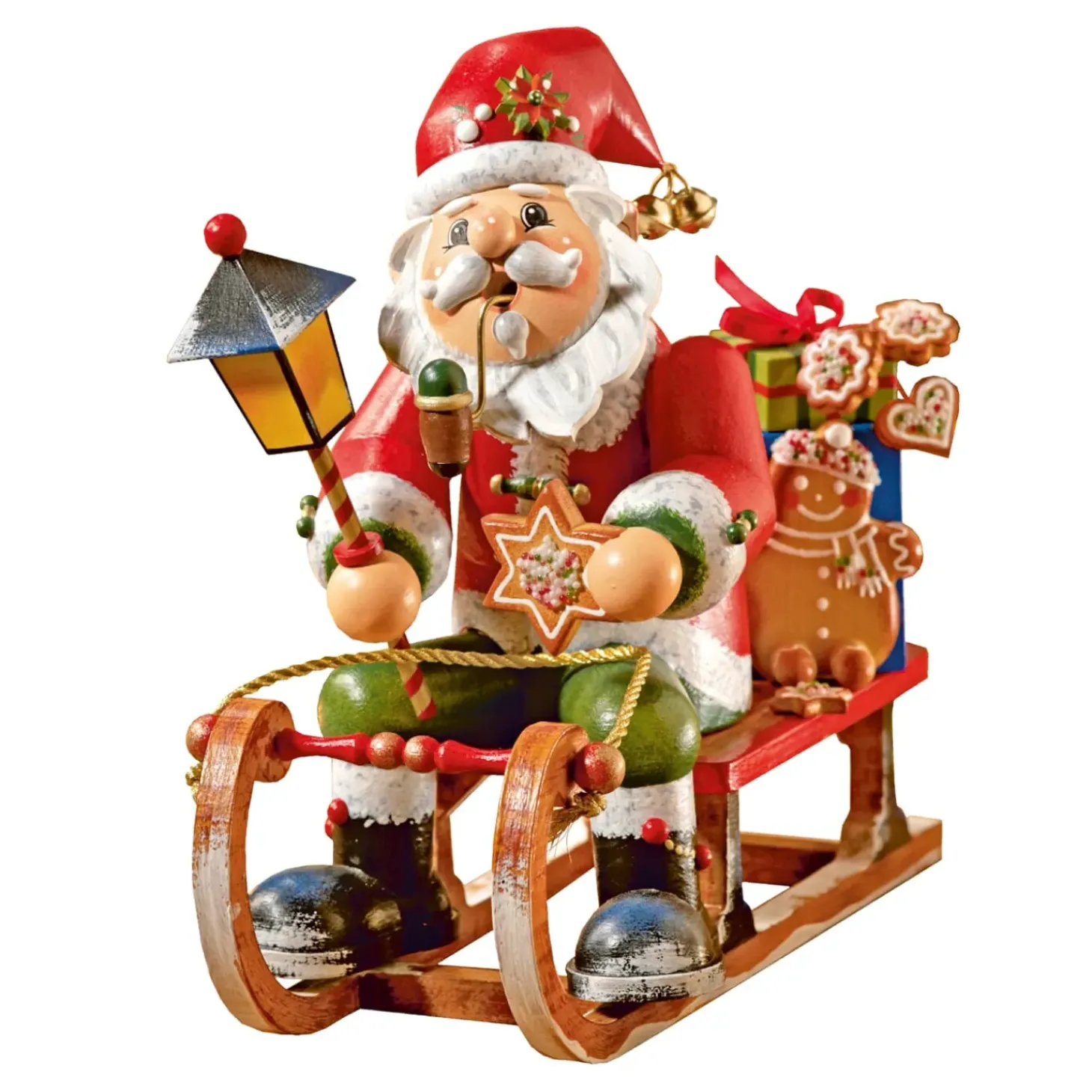 Holzknoddl "Weihnachtsmann Auf Schlitten", Rauchermann