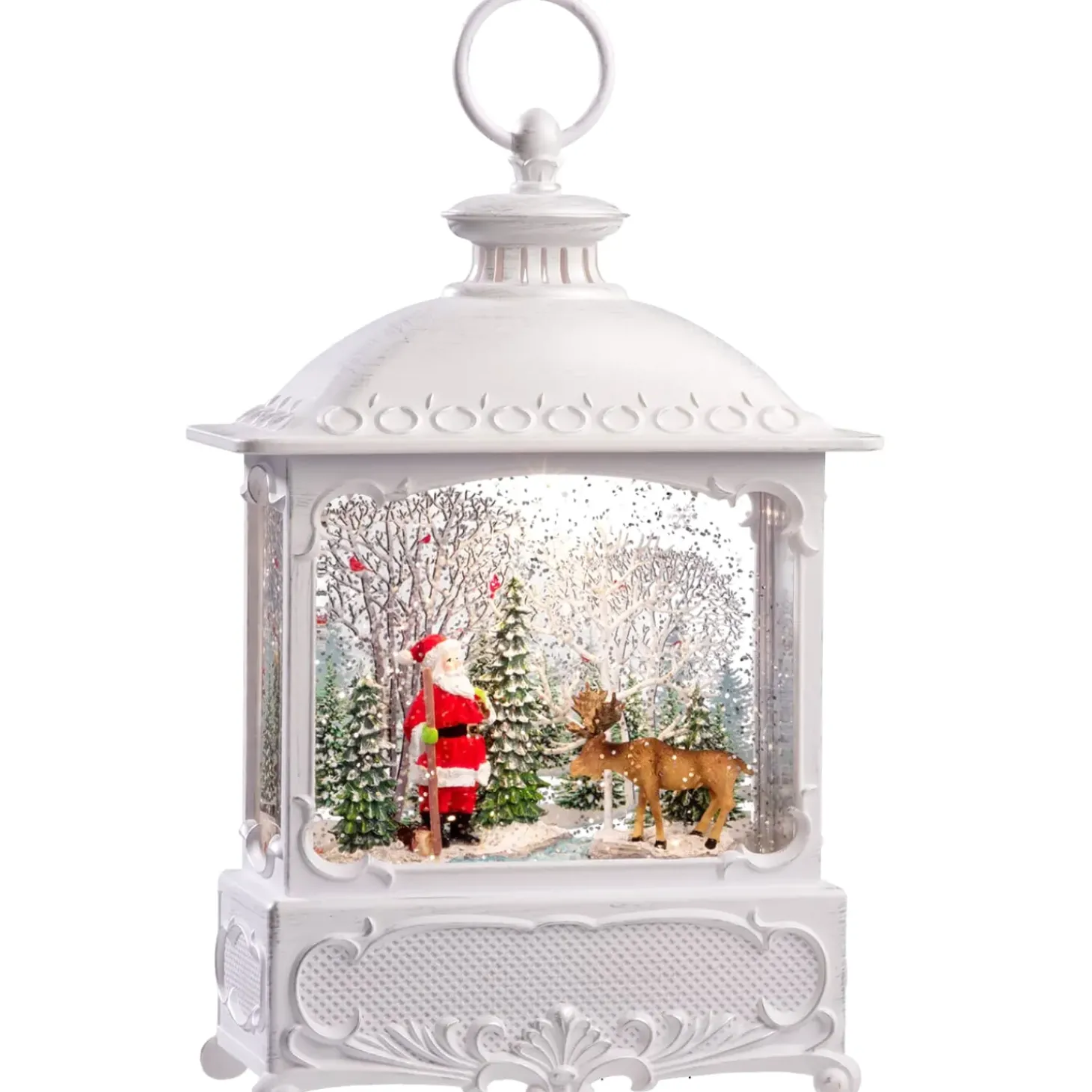 Led Schneelaterne "Weihnachtsmann Mit Elch", 30 Cm