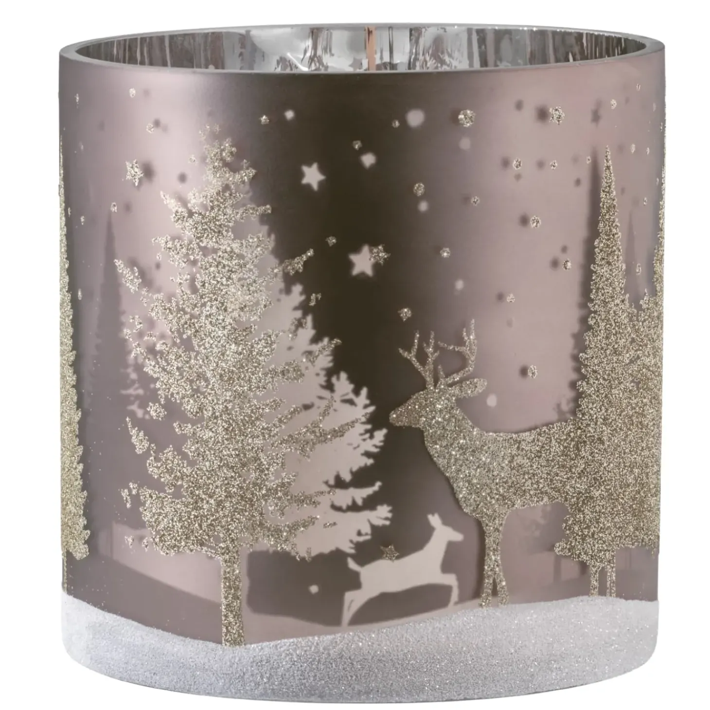 Windlicht "Hirsche Im Wald" Taupe, 15Cm